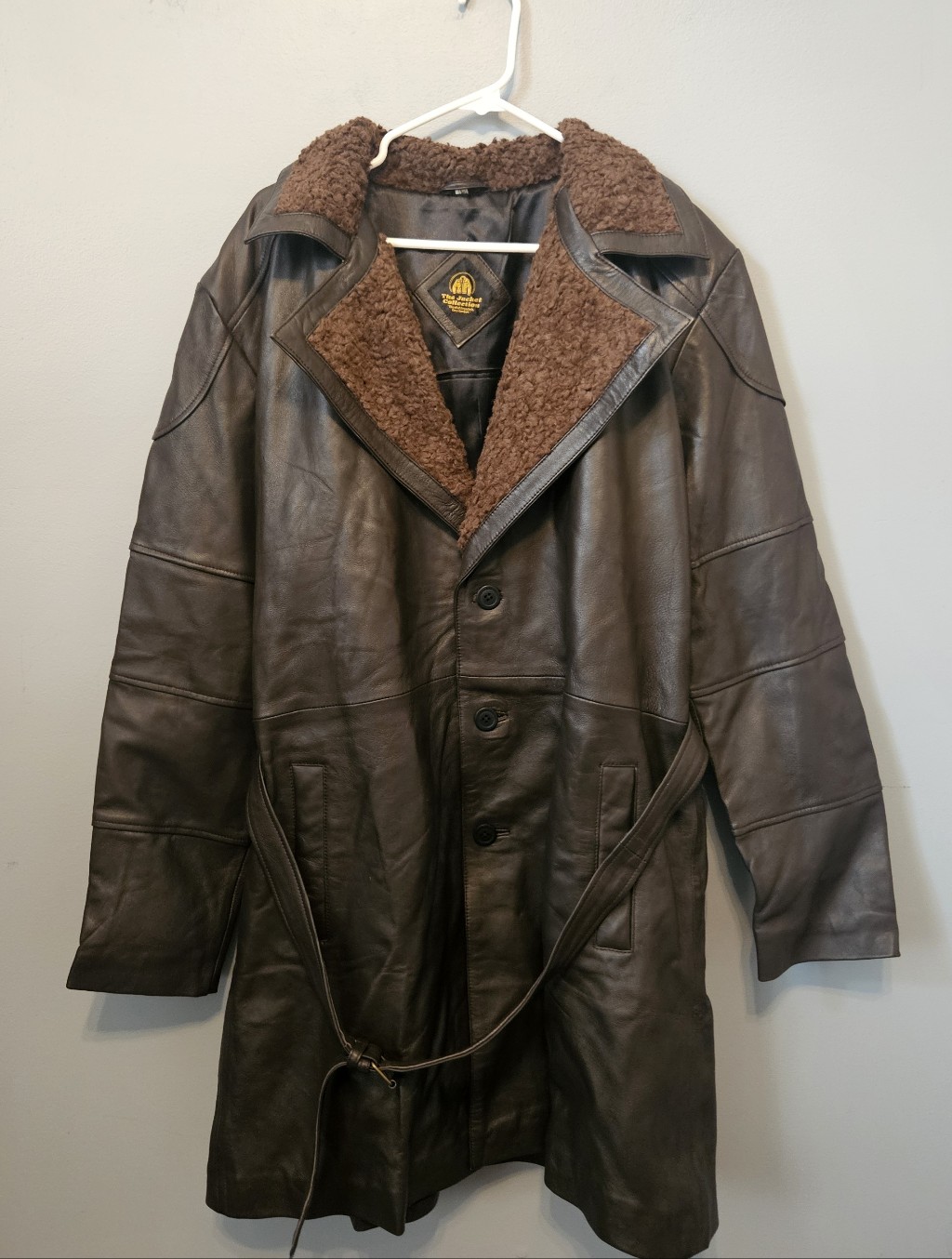 New Old Vintage Stock Bladerunner Belted Brown Leather Trench Long Coat Nos